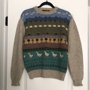 Eddie Bauer Farmyard Crewneck Sweater multicolor wool blend VTG